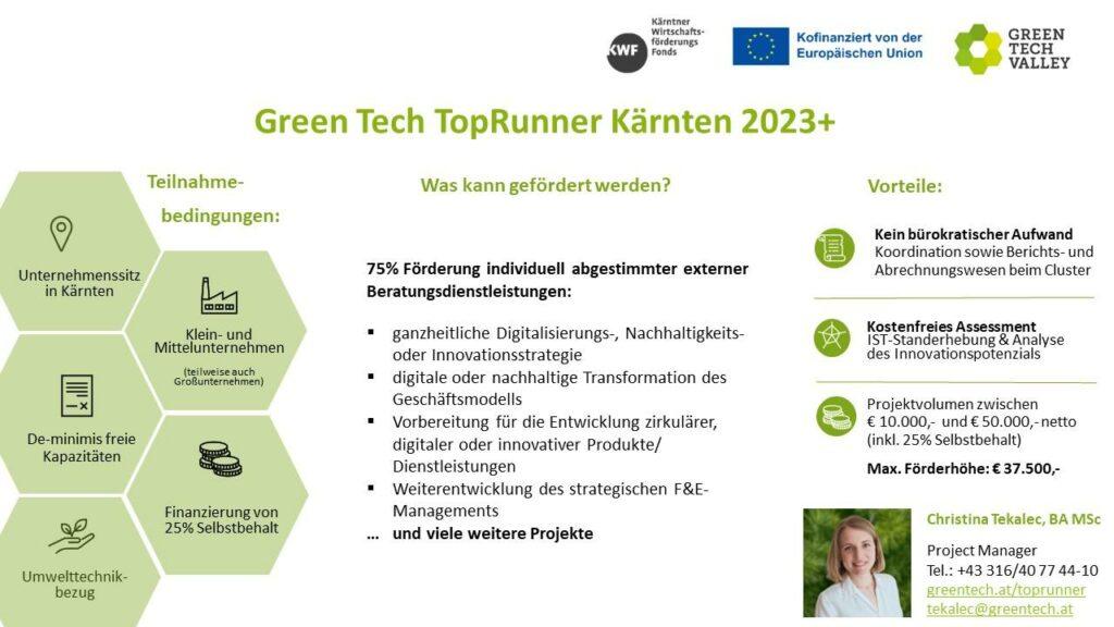 Factsheet des Projektes Green Tech TopRunner in Kärnten, des Green Tech Valley Clusters